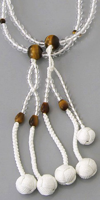 天然石念珠 水晶×虎目石 8寸/尺/尺2 絹房・かがり梵天 女性用 男性用 創価学会 数珠