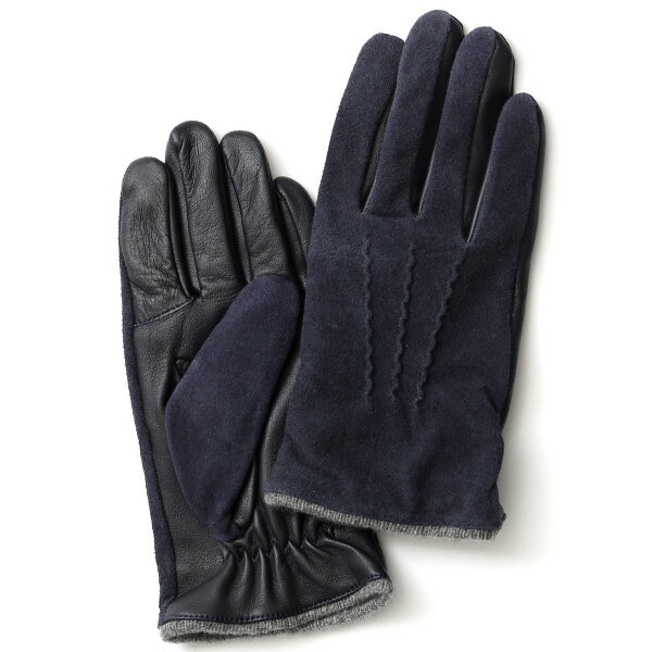 ヤギ革 手袋 メンズ スマホ対応 カシミヤ50％裏地 ブルー ネイビー 青色 防寒 カジュアル キレイめ 高級 上品 KURODA(クロダ)