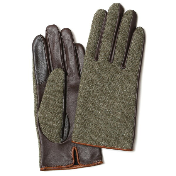 ハリスツイード 日本製 革手袋 レディース スマホ対応 化粧箱付き ブランド 防寒 本革 手袋 グリーン 緑色 チクチクしない 暖かい タッチパネル 操作可能 プレゼント ギフト かわいい 女性 ビジネス 仕事 クリスマス KURODA(クロダ)