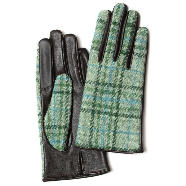 ハリスツイード 日本製 革手袋 レディース スマホ対応 化粧箱付き ブランド 防寒 本革 手袋 グリーン 緑色 チクチクしない 暖かい タッチパネル 操作可能 プレゼント ギフト かわいい 女性 ビジネス 仕事 クリスマス KURODA(クロダ)
