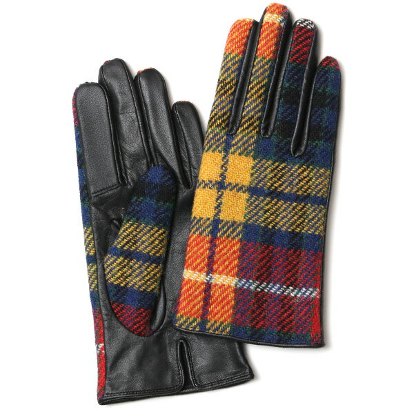 ハリスツイード 日本製 革手袋 レディース スマホ対応 化粧箱付き ブランド 防寒 本革 手袋 イエロー 黄色 チクチクしない 暖かい タッチパネル 操作可能 プレゼント ギフト かわいい 女性 ビジネス 仕事 クリスマス KURODA(クロダ)