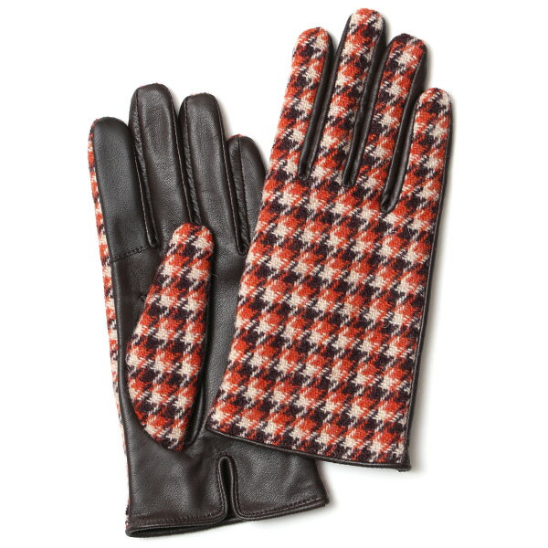 ハリスツイード 日本製 革手袋 レディース スマホ対応 化粧箱付き ブランド 防寒 本革 手袋 オレンジ 橙色 チクチクしない 暖かい タッチパネル 操作可能 プレゼント ギフト かわいい 女性 ビジネス 仕事 クリスマス KURODA(クロダ)