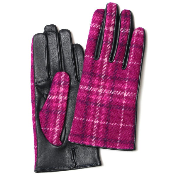 ハリスツイード 日本製 革手袋 レディース スマホ対応 化粧箱付き ブランド 防寒 本革 手袋 ピンク 桃色 チクチクしない 暖かい タッチパネル 操作可能 プレゼント ギフト かわいい 女性 ビジネス 仕事 クリスマス KURODA(クロダ)