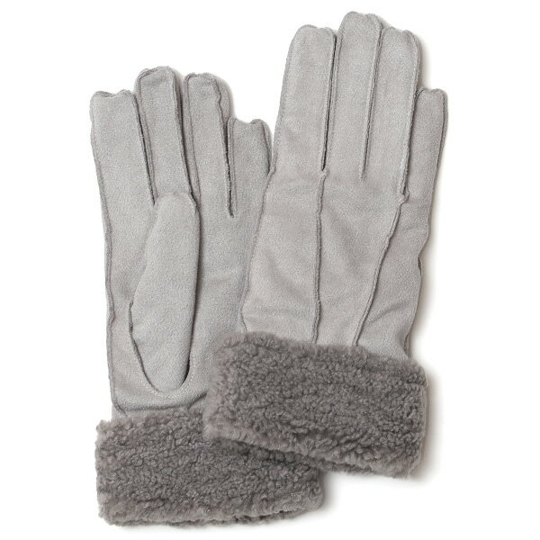 フェイクスエード マイクロボア裏地 暖かい 防寒 レディース 手袋 ライトグレー グレー グレイ 灰色 日本企画 ブランド クリスマス かわいい 女性 ギフト プレゼント ファー付き おしゃれ チクチクしない KURODA(クロダ)