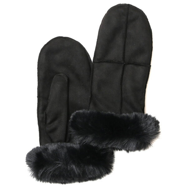 フェイクスエード マイクロボア裏地 ミトン レディース 防寒 手袋 ブラック 黒 黒色 日本企画 ブランド クリスマス かわいい 女性 ギフト プレゼント 指無し グローブ おしゃれ チクチクしない KURODA(クロダ)