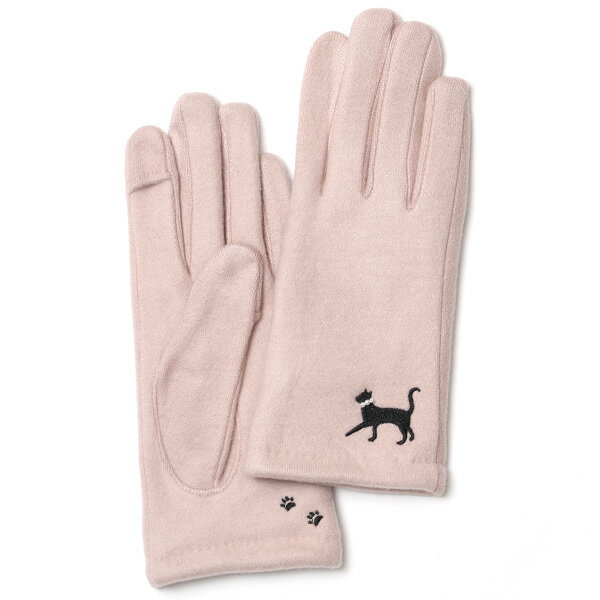 KURODA(クロダ) おさんぽねこ レディース 手袋 スマホ操作可能 ピンク 桃色 暖かい 裏起毛 防寒 猫 動物 アニマル キャラクター 刺繍 かわいい 暖かい 裏起毛 日本企画 ブランド タッチパネル スマートフォン