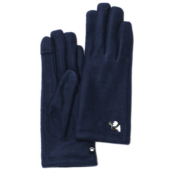KURODA(クロダ) パンダ刺繍 レディース 手袋 スマホ操作可能 ブルー ネイビー 青色 暖かい 裏起毛 防寒 動物 アニマル キャラクター かわいい 暖かい 裏起毛 日本企画 ブランド タッチパネル スマートフォン