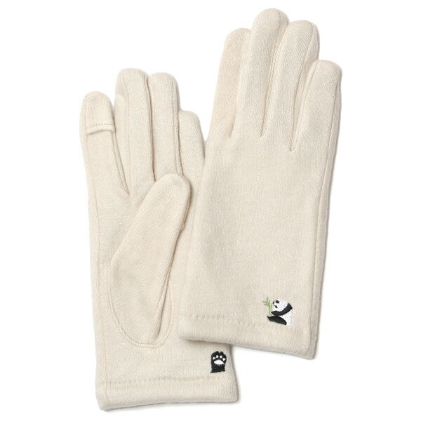 KURODA(クロダ) パンダ刺繍 レディース 手袋 スマホ操作可能 ベージュ 肌色 暖かい 裏起毛 防寒 動物 アニマル キャラクター かわいい 暖かい 裏起毛 日本企画 ブランド タッチパネル スマートフォン