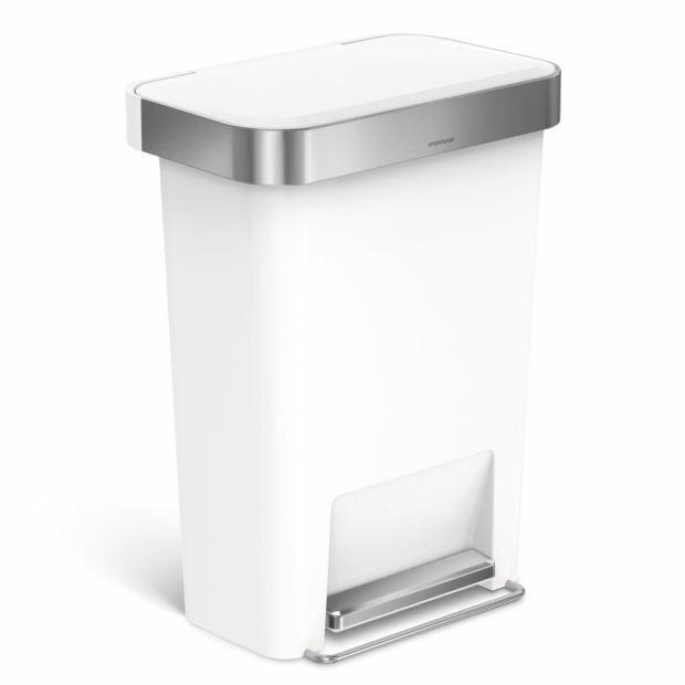 【日本正規品】レクタンギュラーステップダストボックスライナーポケット付45Lホワイトプラスチックシンプルヒューマンゴミ箱CW1387