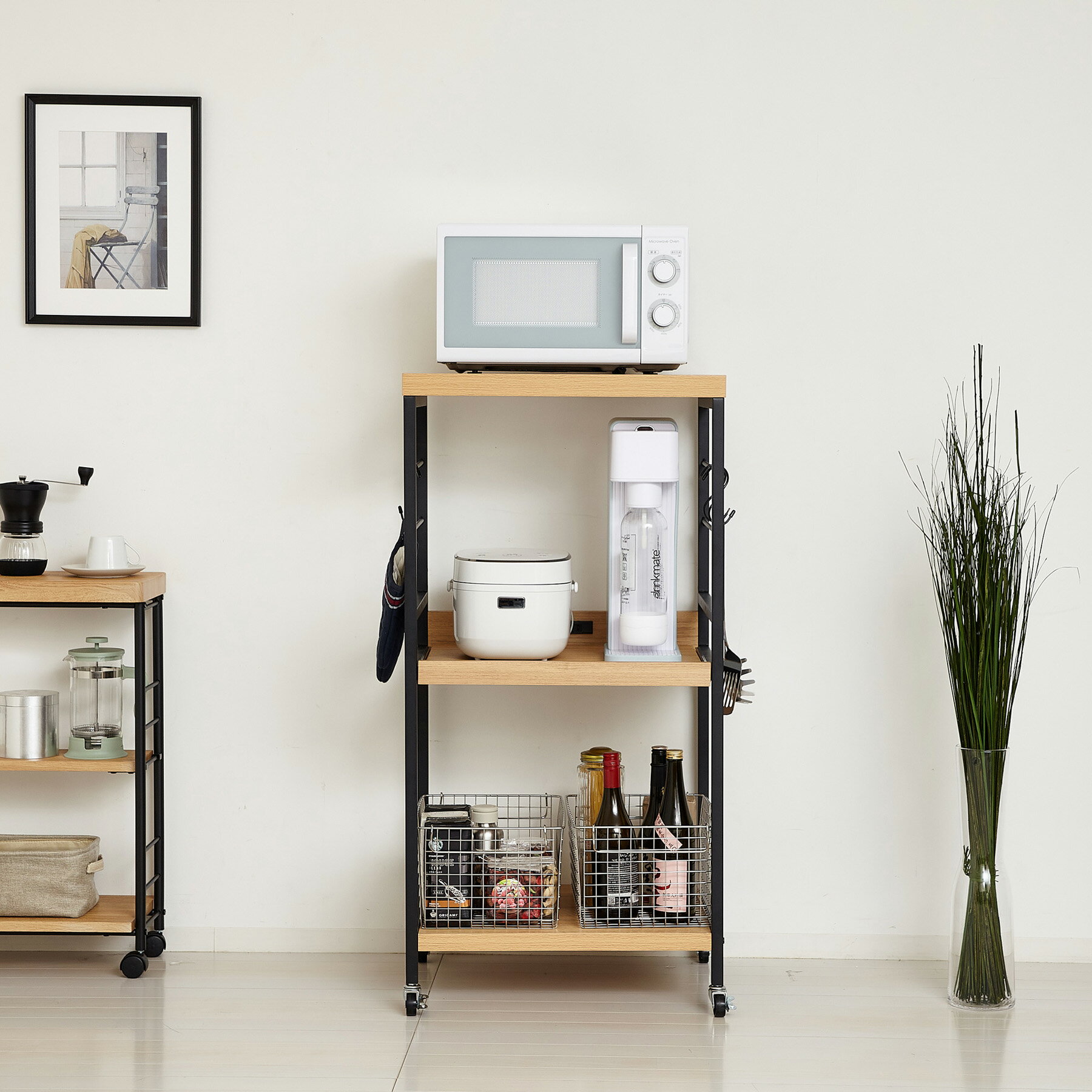 クロシオ アートレンジワゴン スタイリッシュ 電子レンジラック レンジ台 キャスター付き 幅55cm レン..