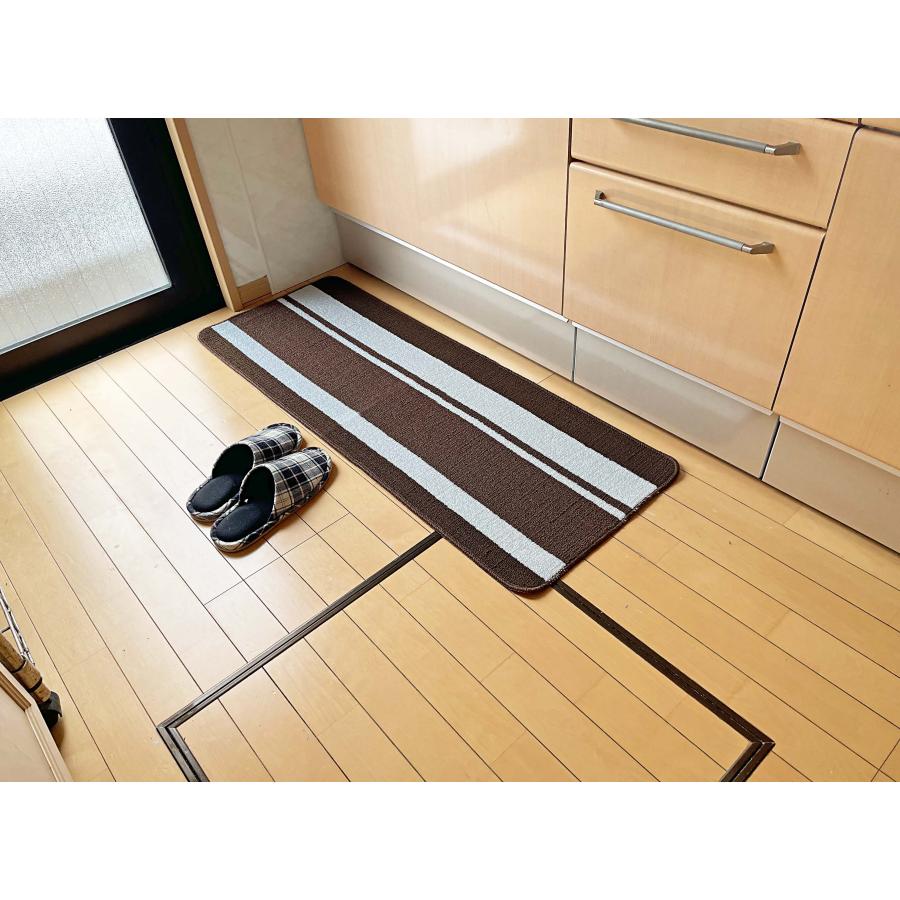 ストライプ柄すべり止め加工キッチンマット　45×120cm　ブラウン