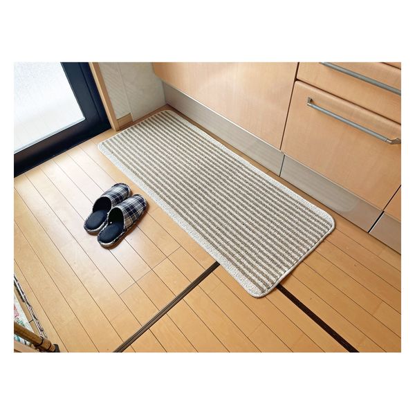 マルナカ 6458 日本製キッチンマット 黄麻ストライプ 50×120cm ナチュラル