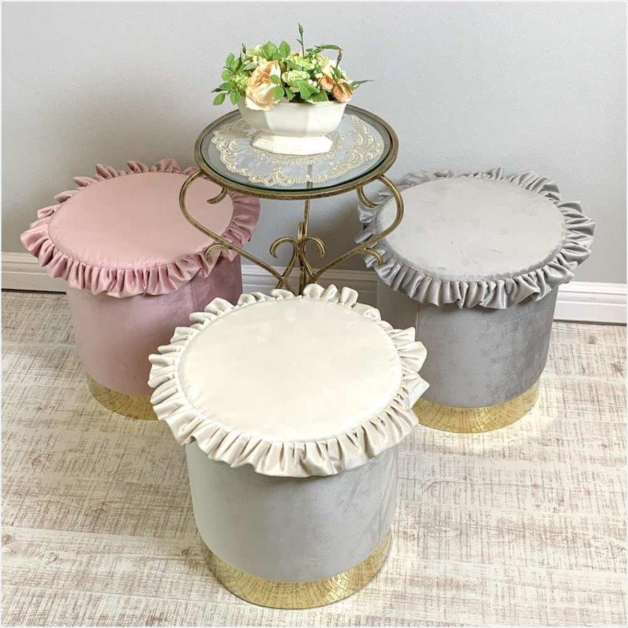 フリルラウンドスツール プリンセスインテリア ベージュ/グレー/ピンク 椅子 いす イス エステサロン ネイルサロン