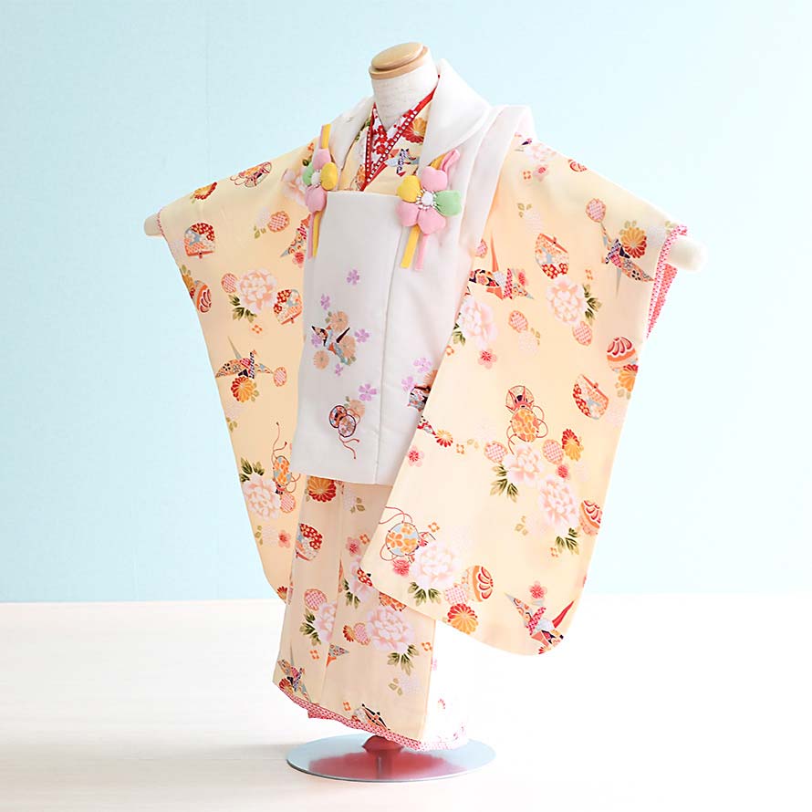 【レンタル】七五三 着物 3歳 女の子 フルセット レンタル【030104】【クリーム・白/鶴】【キクチリョウコ】七五三 レンタル 3歳/三歳/3才/女児/75...