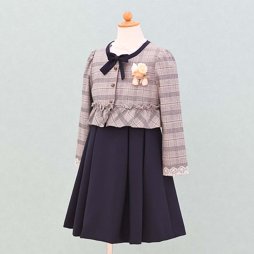 【レンタル】子供服 フォーマル レンタル 女の子【FG0121】【120】【グレー・紺/チェック・レース・花柄】【CHOPIN】女の子 子供 スーツ レンタル/入学式/卒業式/卒園式/七五三/お呼ばれ/結婚式/冠婚葬祭/お受験服/激安/格安