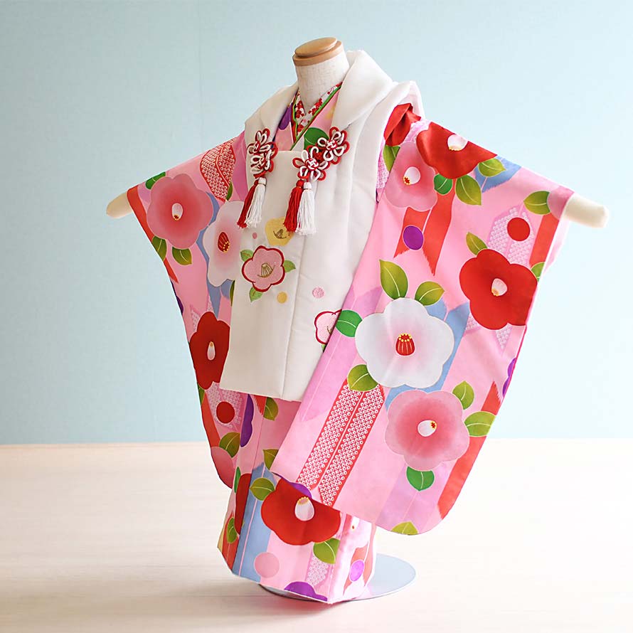 【レンタル】七五三 着物 3歳 女の子 フルセット レンタル【030111】【ピンク・白/花】【花ひめ】七五三 レンタル 3歳/三歳/3才/女児/753