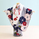 【レンタル】七五三 着物 3歳 女の子 フルセット レンタル【030148】【白・紺/ストライプ・花・椿】七五三 レンタル 3歳/三歳/3才/女児/753/激安...