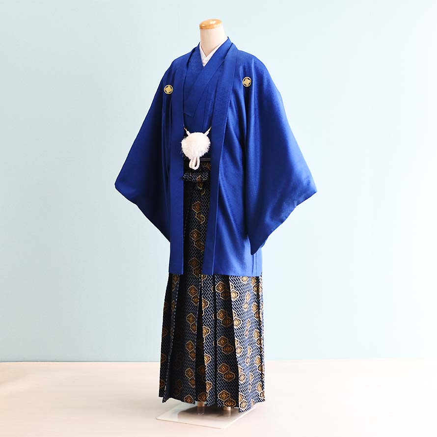 【レンタル】男性用 袴 レンタル 成人式 セット【DH0014】【青|紺/紋】羽織袴/紋付袴/メンズ袴