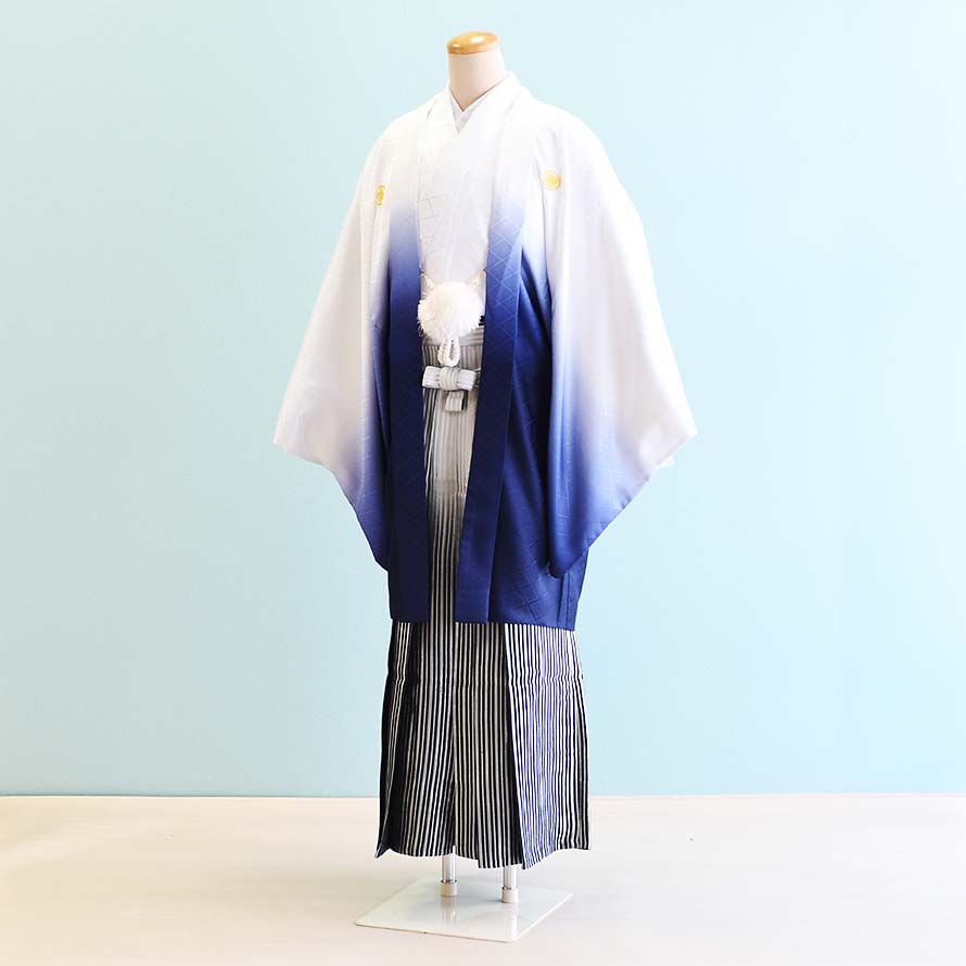 【レンタル】男性用 袴 レンタル 卒業式 結婚式 セット【DH0015】【白・青/ぼかし|黒・白/ぼかし・縞】羽織袴/紋付袴/メンズ袴/激安/格安