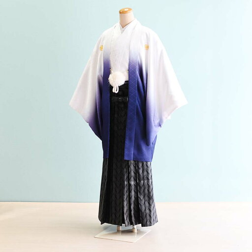 【レンタル】男性用 袴 レンタル 成人式 セット【DH0038】【白×青/ぼかし|黒・銀/稲妻】羽織袴/紋付袴/メンズ袴/激安/格安 【レンタル】男性用 袴 レンタル 成人式 セット【DH0038】【白×青/ぼかし|黒・銀/稲妻】羽織袴/紋付袴/メンズ袴/激安/格安