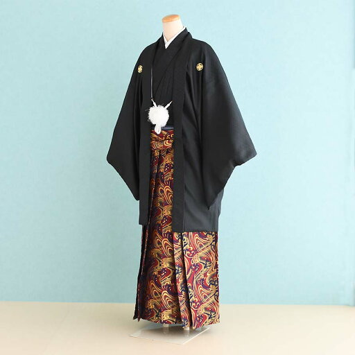 【レンタル】男性用 袴 レンタル 卒業式 結婚式 セット【DH0067】【黒|赤/金青波】羽織袴/紋付袴/メンズ袴/激安/格安 【レンタル】男性用 袴 レンタル 卒業式 結婚式 セット【DH0067】【黒|赤/金青波】羽織袴/紋付袴/メンズ袴/激安/格安