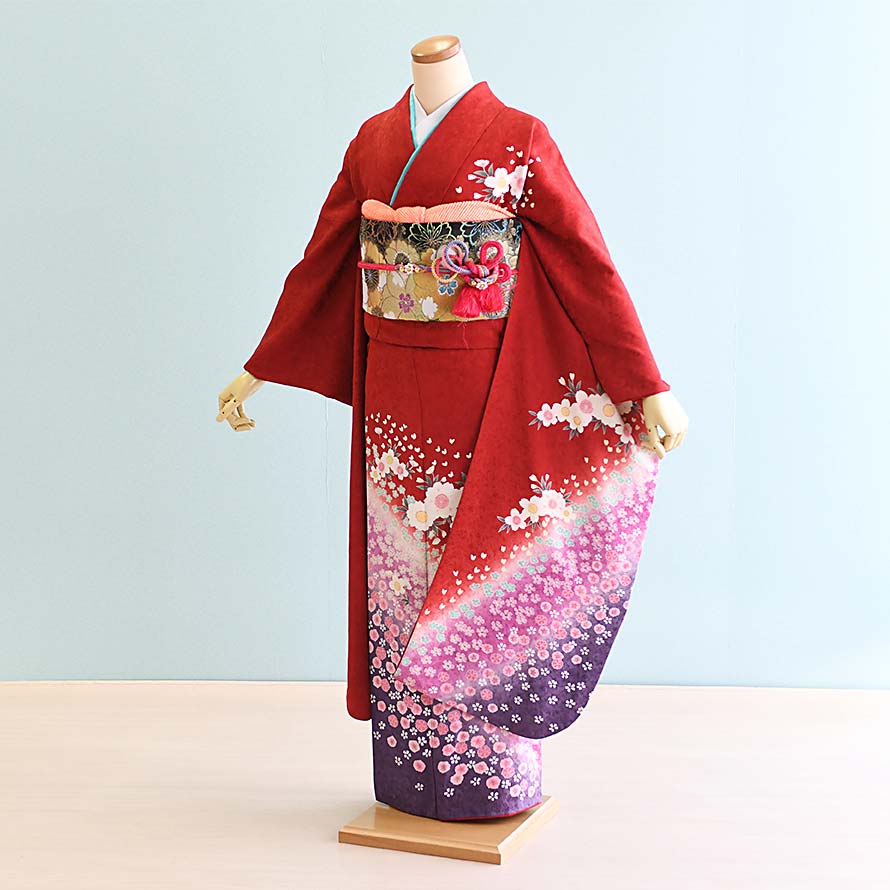 【レンタル】振袖 レンタル 結婚式 結納 フルセット【FS0074】【赤/花柄・花】