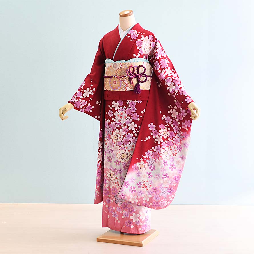 【レンタル】振袖レンタル 成人式 フルセット【FS0165】【赤/花柄・花】激安/格安