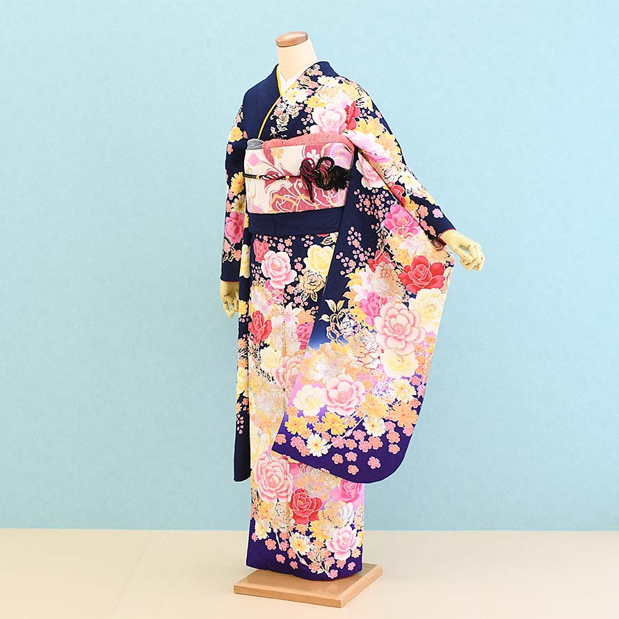 【レンタル】振袖レンタル 結婚式 結納 フルセット【FS0384】【白×黒/花】激安/格安