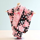 【レンタル】七五三 着物 3歳 女の子 フルセット レンタル【030037】【黒・ピンク/チェリー】【ジャパンスタイル】七五三 レンタル 3歳/三歳/3才/女児...