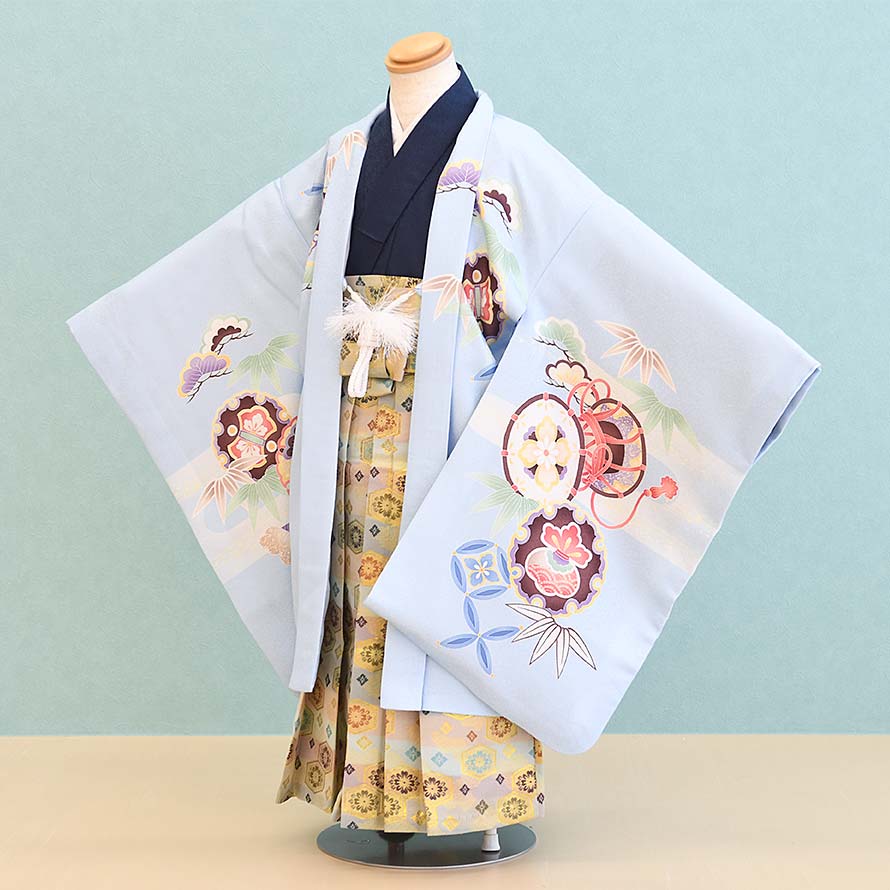 楽天東京レンタルいしょう　楽天市場店【レンタル】七五三 着物 5歳 男の子 フルセット レンタル【050153】【水色/かぶと・つづみ】七五三 レンタル 5歳/五歳/5才/男児/753