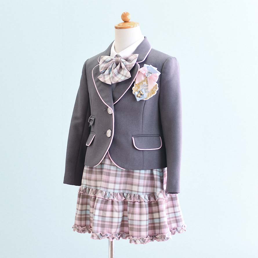 【レンタル】子供服 フォーマル レンタル 女の子【FG0022】【120】【グレー ピンク/チェック】【Lili Lundi】女の子 子供 スーツ レンタル/入学式/卒業式/卒園式/七五三/お呼ばれ/結婚式/冠婚葬祭/お受験服/激安/格安