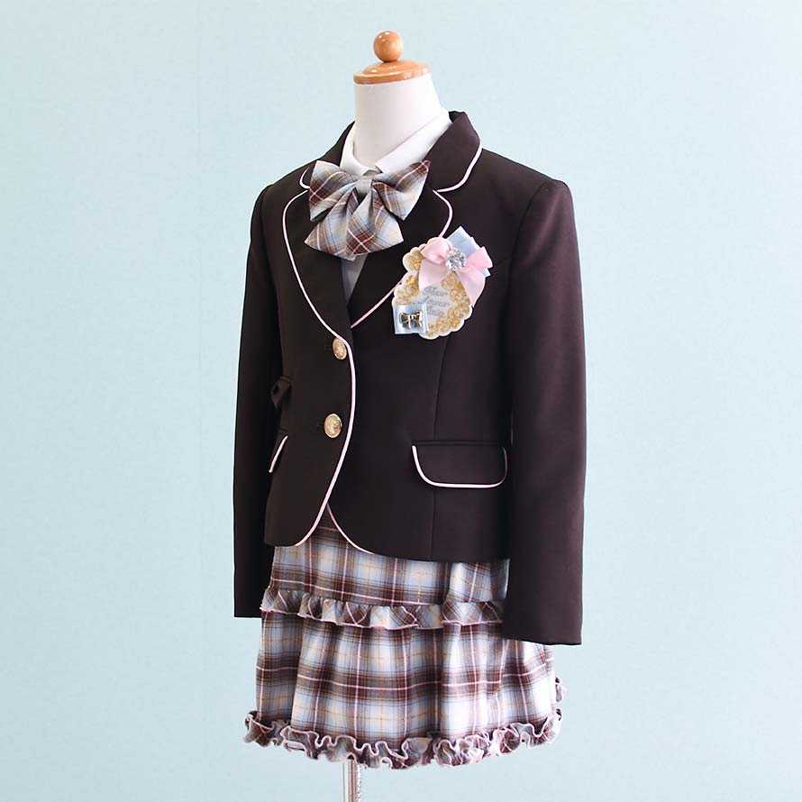 【レンタル】子供服 フォーマル レンタル 女の子【FG0023】【130】【茶/チェック】【Lili Lundi】女の子 子供 スーツ レンタル/入学式/卒業式/卒園式/七五三/お呼ばれ/結婚式/冠婚葬祭/お受験服/激安/格安