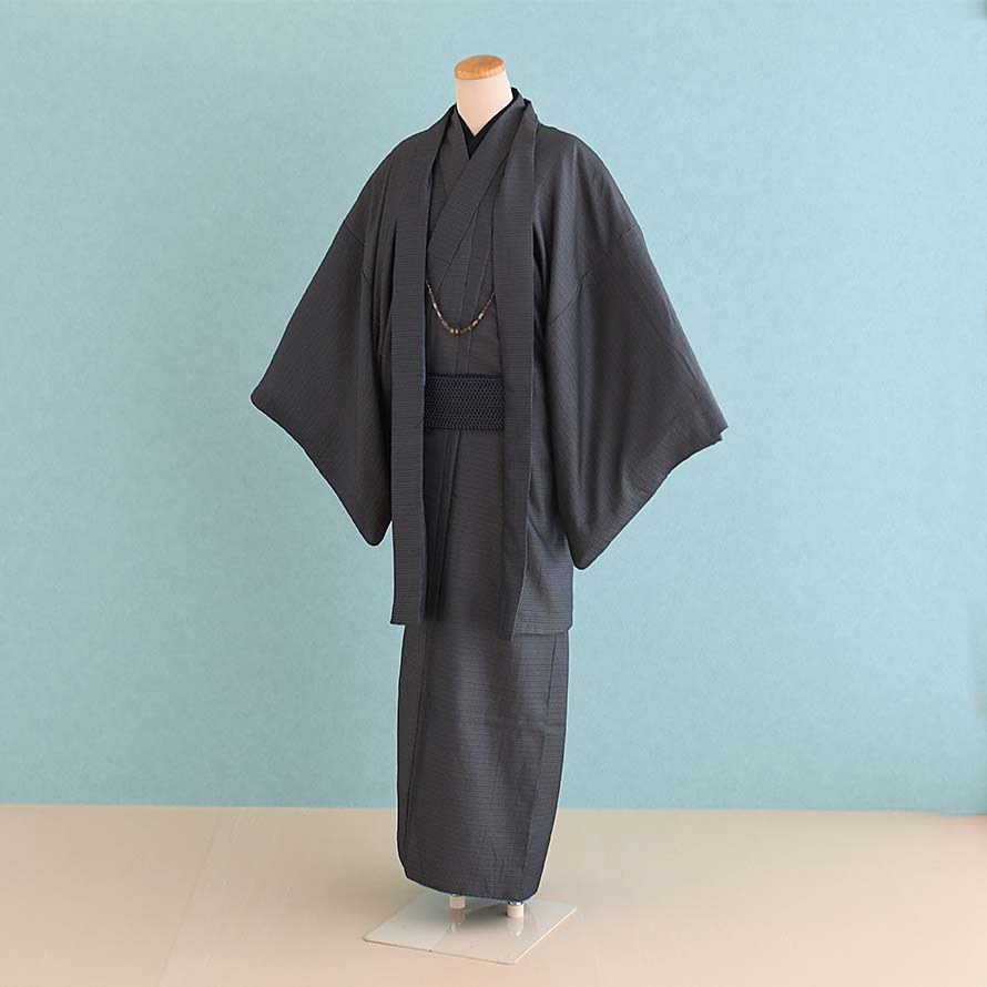 【レンタル】男性用 着物 レンタル アンサンブル セット【AS0010】【黒/L】【HL(アッシュエル)】男物/メンズ着物/激安/格安