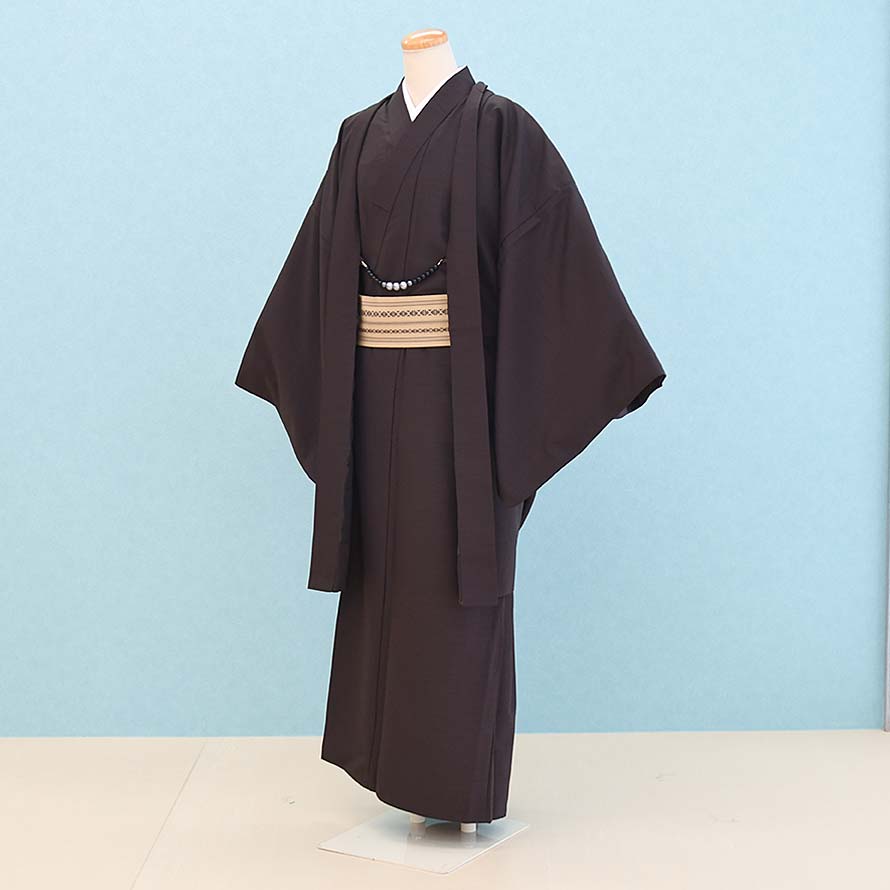 【レンタル】男性用 着物 レンタル アンサンブル セット【AS0014】【こげ茶/L】男物/メンズ着物