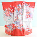 【レンタル】夏用 お宮参り 産着 レンタル 女の子【OG9004】【赤/鶴・扇・桜】【夏用・絽】夏用 お宮参り 女の子 レンタル/産着/のしめ/初着/女児