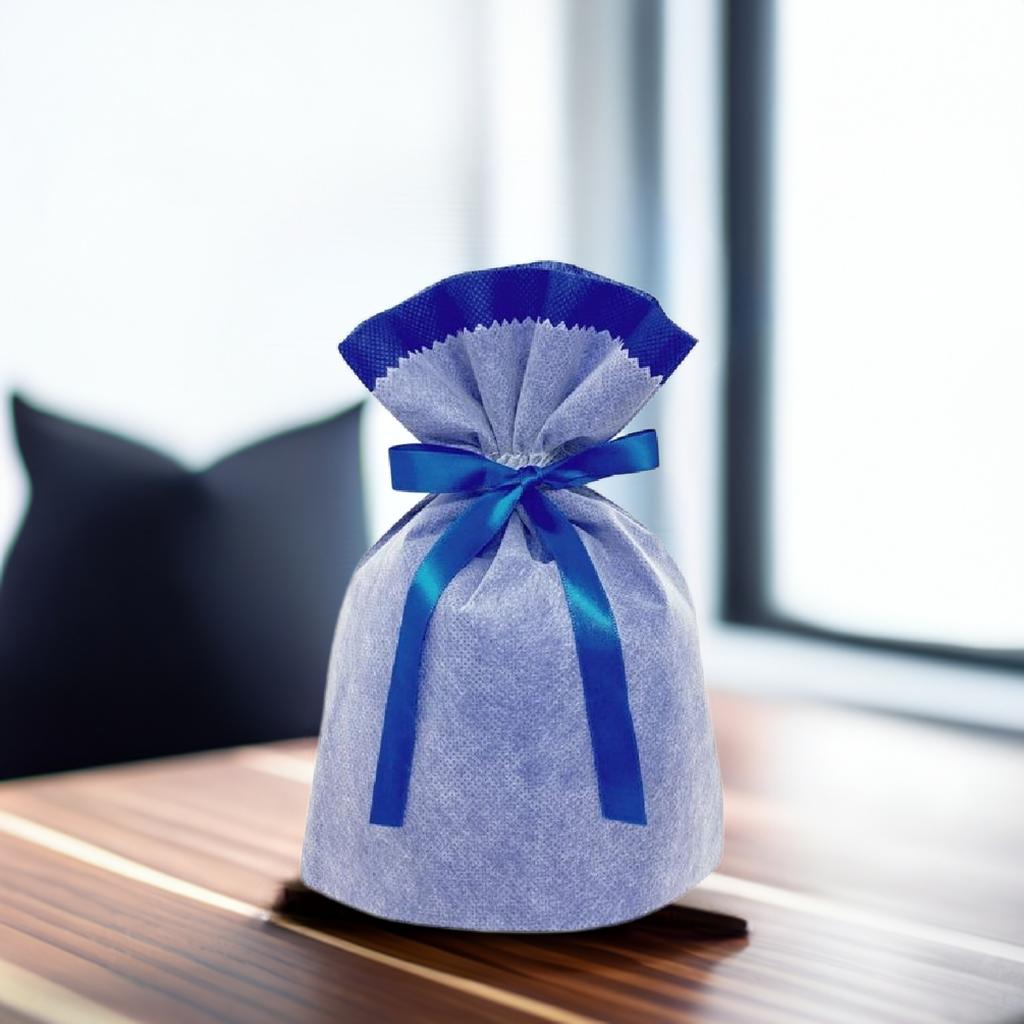 かわいいリボン付き巾着袋でラッピングします。【単品注文不可】【組み合わせ販売】ネイビー不織布リボン付巾着袋(底マチ付) ネイビー(S) バレンタイン