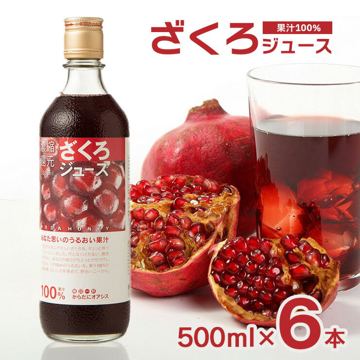 アウトレット 野田ハニー ざくろジュース 100％ 500ml 6本 瓶 ザクロジュース 柘榴 トルコ 送料無料 訳ありのサムネイル