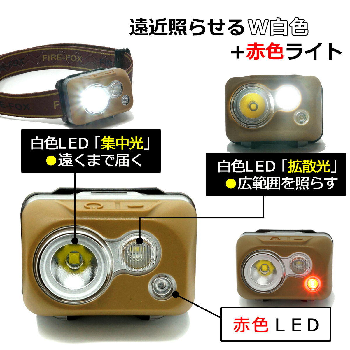 【本日ポイント5倍】 【防災用に丈夫なライト】 防水ヘッドランプ IPX8 完全防水 滑らないヘッドバンド付 赤白LED 2色 切替式 FIREFOXブランド FX-1910 tkh通販格安セール情報 楽天 通販