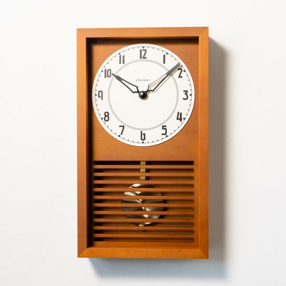 シャンブル CHAMBRE LATTICE PENDULUM CLOCK CAFE BROWN CH-058CB 静か 音がしない 木製 クロック 壁掛け時計 おしゃれ 壁掛け時計 静音 兼用 レトロ モダン 和風 振り子時計 置き時計スクエア型 振り子 日本製 和風 ウッド ウォールクロック インテリア アンティーク 3