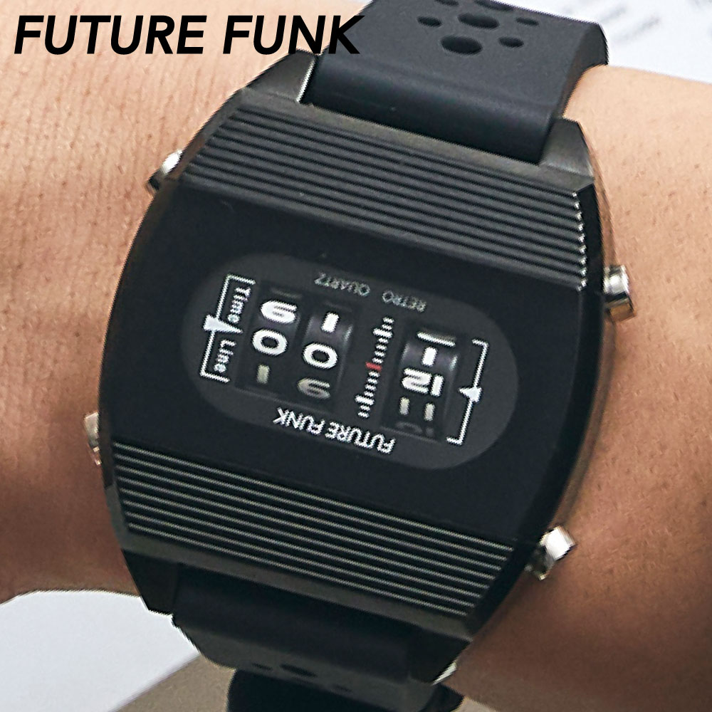 楽天東京ウォッチスタイルフューチャーファンク 腕時計 メンズ FUTURE FUNK FF104-BK-RB ローラー式 腕時計 ローラー デジタル 腕時計 ユニセックス レトロ クォーツ ラバーベルト 44cm ファッションウォッチ 四角い スクエア型 カジュアル タフ ギフト 男性 東京ウォッチスタイル