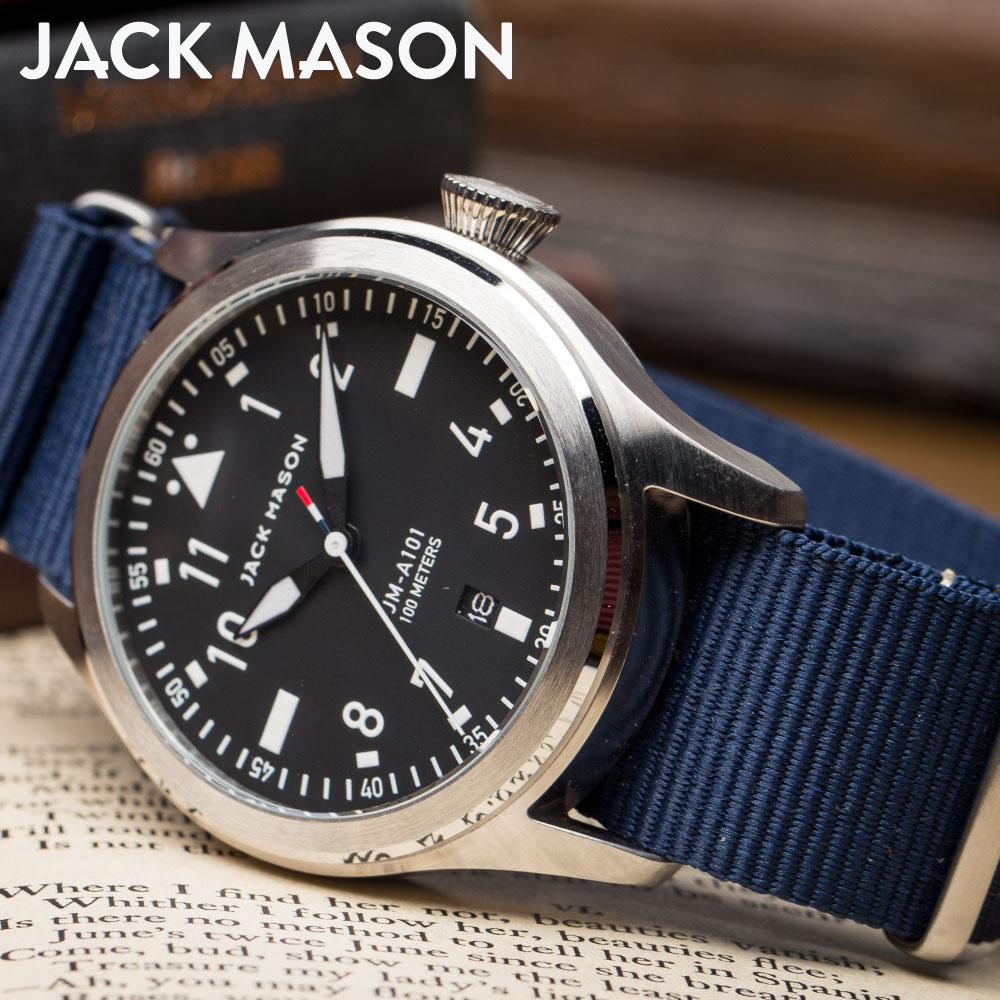 楽天東京ウォッチスタイルjack mason 腕時計 メンズ JACK MASON AVIATION JM-A101-008 ジャックメイソン アヴィエーション NATO ナイロンベルト ブルー メンズ ブランド 時計 42mm 蓄光 夜光 光る ミリタリーウォッチ 日付 ギフト 男性 正規品 パイロットウォッチ タフ ファッションウォッチ クォーツ