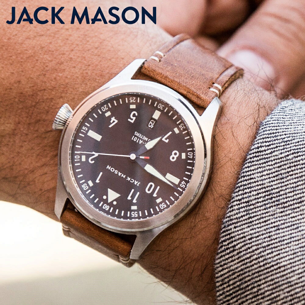 jack mason 腕時計 メンズ JACK MASON AVIATION JM-A101-204 ジャックメイソン アヴィエーション レザーベルト 革腕時計 革ベルト 3針 アナログ ラウンド メンズ ブランド 時計 42mm 蓄光 夜光 光る スーパールミノバ 日付 ギフト 男性 正規品 パイロットウォッチ タフ