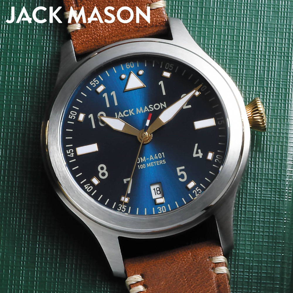 jack mason 腕時計 メンズ JACK MASON Holiday Collection JM-A401-007 ジャックメイソン ホリデー レザーベルト 革腕時計 革ベルト 3針 アナログ ラウンド メンズ ブランド 時計 38mm 蓄光 夜光 光る 日本限定 日付 タフ 航海 ギフト 男性 正規品 防水 刻印 ロゴ クォーツ