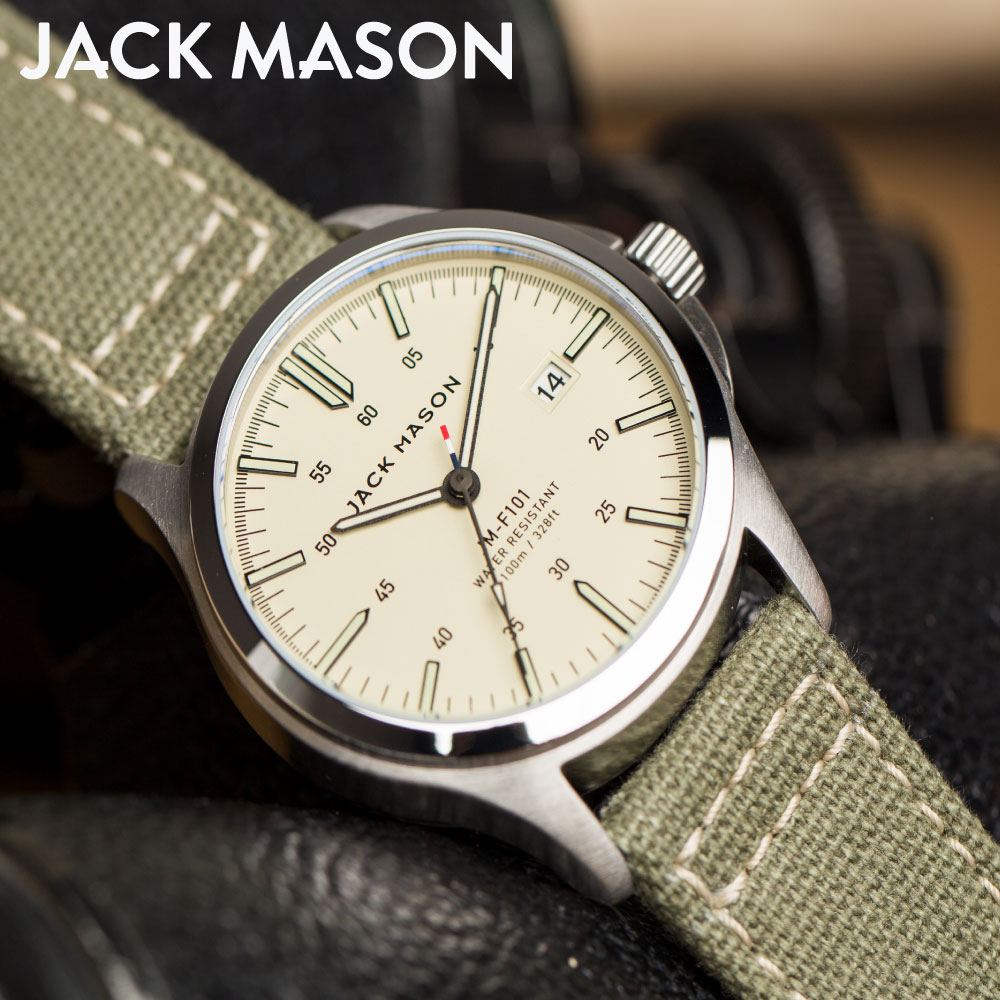 jack mason 腕時計 メンズ JACK MASON FIELD JM-F101-004 ジャックメイソン フィールド レザーベルト 革ベルト 革腕時計 アナログ ラウンド メンズ ブランド 時計 42mm 蓄光 夜光 光る スーパールミノバ 3針 カレンダー 日付 タフ カジュアル ギフト 男性 正規品 防水 大振り