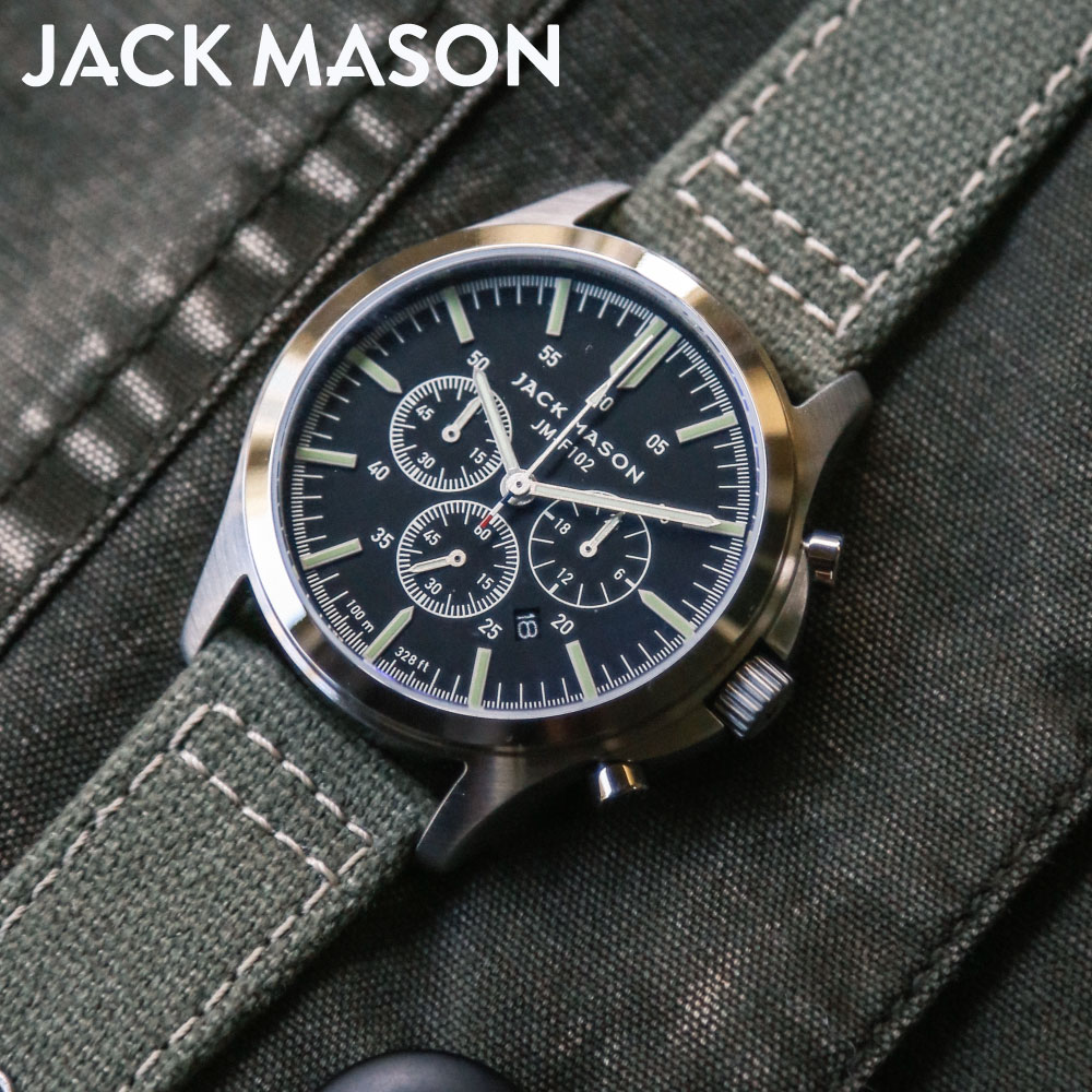 jack mason 腕時計 メンズ JACK MASON FIELD JM-F102-012 ジャックメイソン フィールド キャンバスベルト アナログ ラウンド メンズ ブランド 時計 42mm 蓄光 夜光 光る スーパールミノバ 3針 カレンダー 日付 クロノグラフ ギフト 男性 正規品 防水 大振り