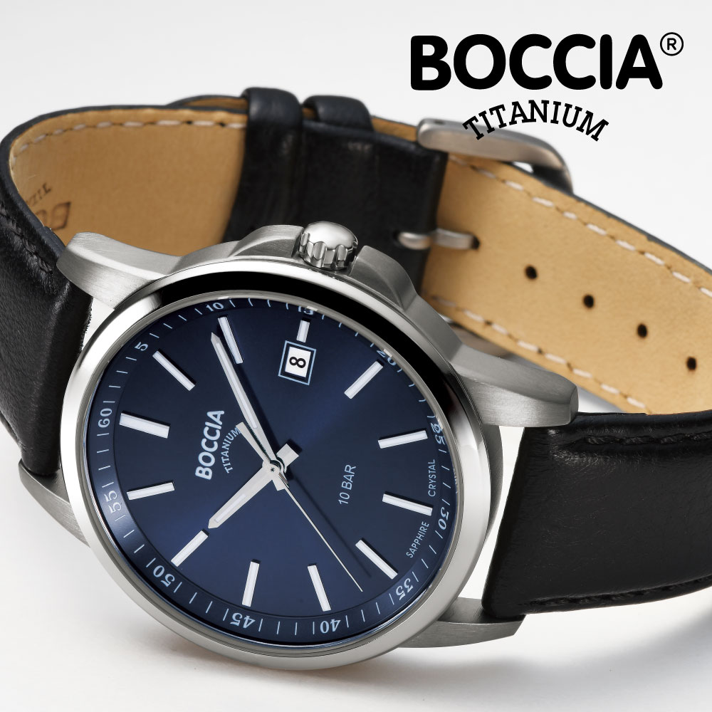 楽天東京ウォッチスタイルボッチア 腕時計 BOCCIA TITANIUM Classic Collection 3633-01 メンズ ウォッチ ブランド 時計 クォーツ レザー 防水 アナログ 3針 カレンダー 正規品 ラッピング ギフト プレゼント ボッチアチタニウム クラシック ブラック ビジネス TWS 東京ウォッチスタイル