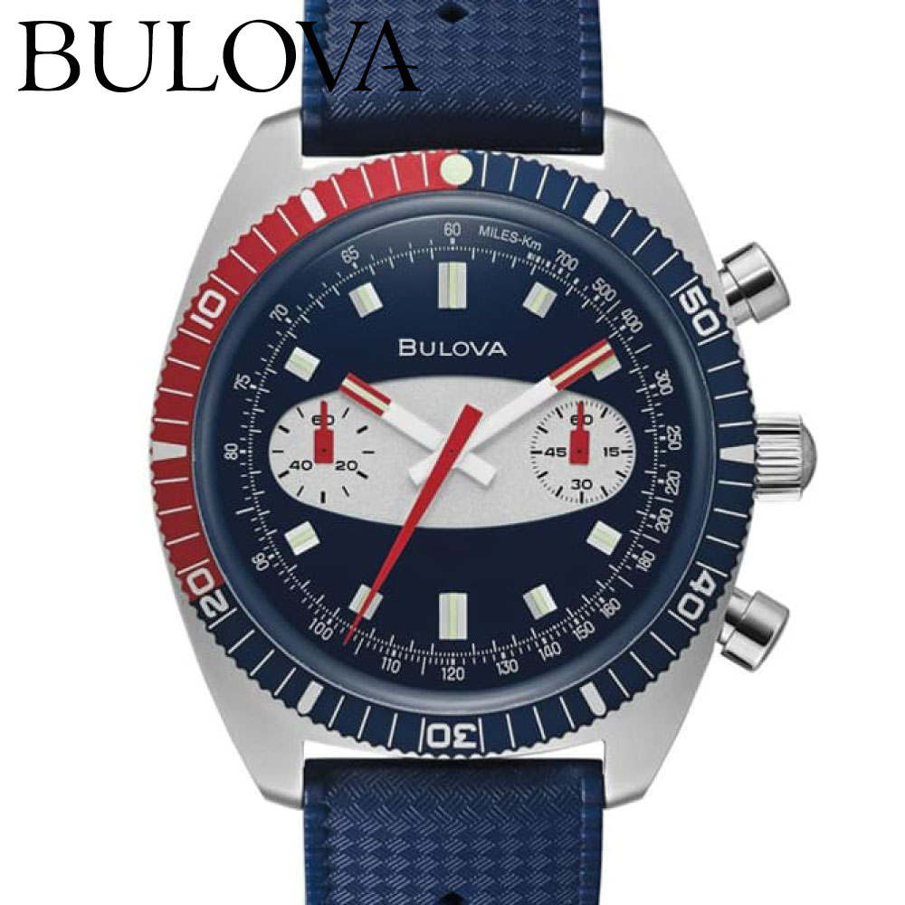 ブローバ 腕時計 BULOVA Archives Series 98A253 ブローバ アーカイブシリーズ 腕時計 メンズ クロノグラフ クォーツ アナログ シリコンベルト ラバーベルト Surfboard サーフボード 40mm 防水 3針 ギフト 男性 彼氏 スポーツ クッション型 ブランド 時計 正規品 保証