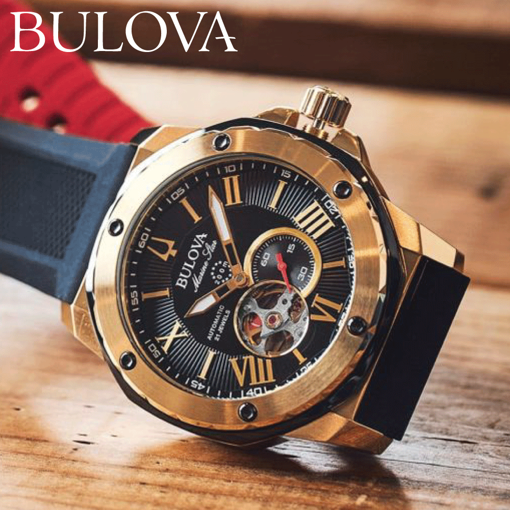 ブローバ 腕時計 メンズ 自動巻き BULOVA Marine Star 98A272 ブローバ マリンスター オートマチック 機械式 メカニカル オープンハート 45mm ラバーベルト 防水 アラビア数字 正規品