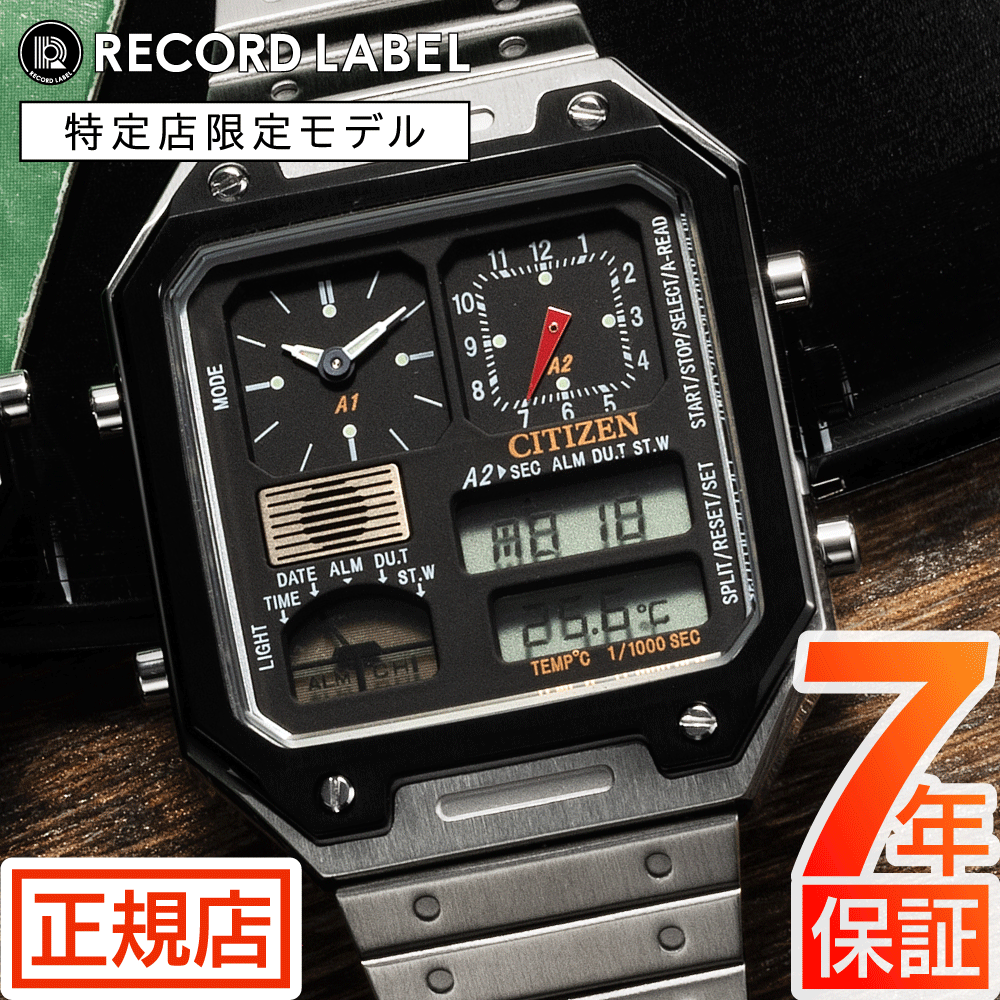 シチズン サーモセンサー CITIZEN THERMO SENSOR JG2126-69E RECORD LABEL 腕時計 メンズ シチズン レコードレーベル シチズン アナデジ スクエア型 33.4mm レトロ デジタル アナログ クロノグラフ 特約店限定モデル