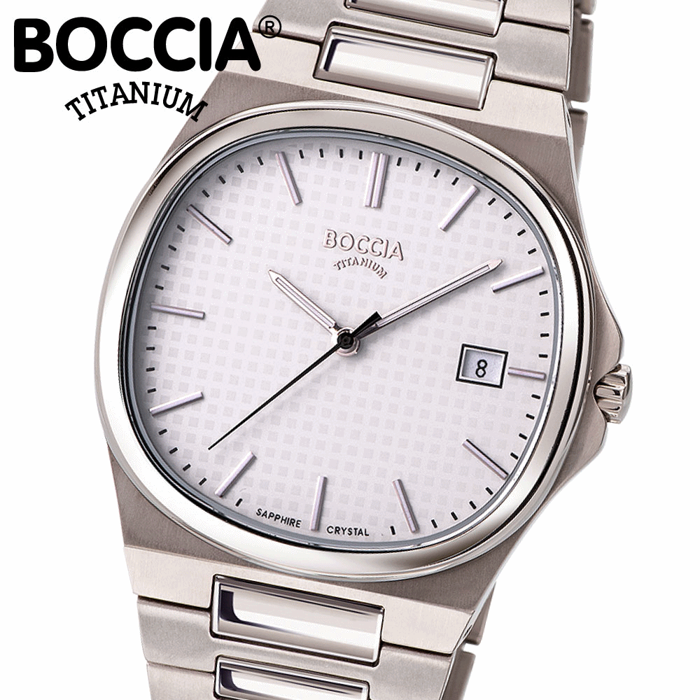 ボッチア 腕時計 メンズ BOCCIA TITANIUM Slim 3657-01 クォーツ 日本製 チタン 37mm カレンダー スリム 薄型 3針 秒針 スクエア型 トノー型 軽量 チタン